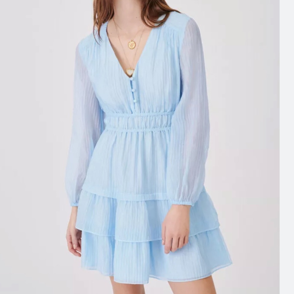 MAJE Crinkle-effect Voile Dress with Ruffles SIZE 36